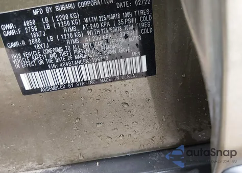 2022 Subaru Outback Limited z USA, uszkodzony, nr VIN 4S4BTANC5N3199119